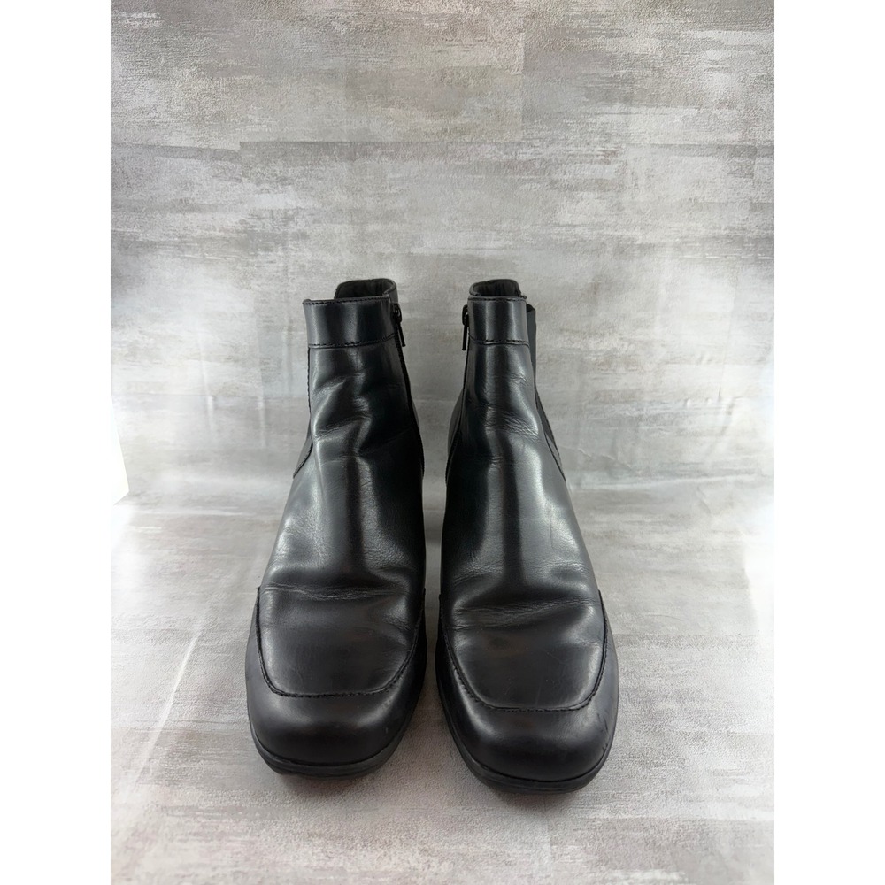 Clarks‎ Women Black Leather Square Toe Block Heel Ankle Boots 80486 Size 12M